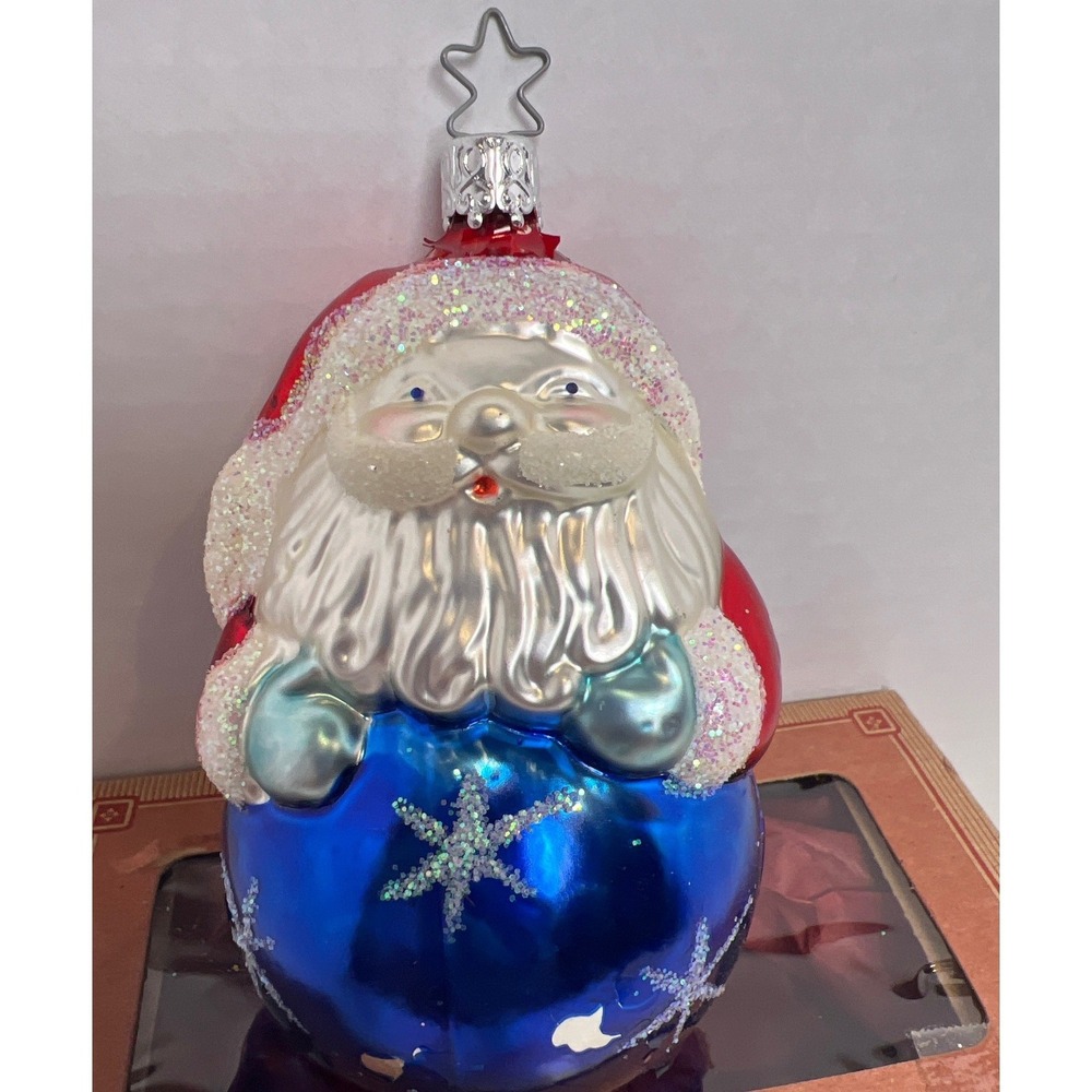 Old World Christmas Inge-Glas Hand Blown‎ Santa Blue Snowflake Ornament (79)
